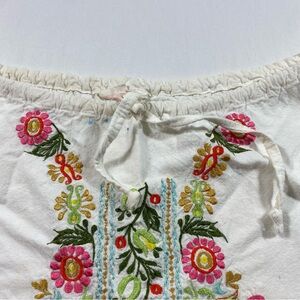 Embroidered Off-Shoulder Dress Boho Mini Mexican Dress Canvas Cotton Blend Wide